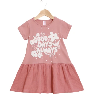 GOOD DAYS ALWAYS BASKILI ELBİSE 2Y,3Y,4Y,5Y Kız