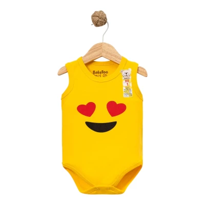 GÖZÜ KALPLİ EMOJİ BASKILI ASKILI BADİ  3 Ay,6 Ay,9 Ay,12 Ay,18 Ay Uni