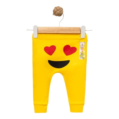 GÖZÜ KALPLİ EMOJİ BASKILI MANŞETLİ TEK ALT 3 Ay,6 Ay,9 Ay,12 Ay Uni