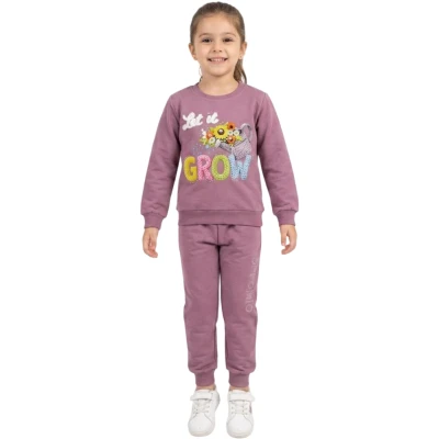 GROW ÇİÇEK PET BASKILI TAŞ SÜSLEMELİ KIZ ÇOCUK İKİLİ TAKIM 3Y,2Y,4Y,5Y,6Y,7Y,8Y Kız