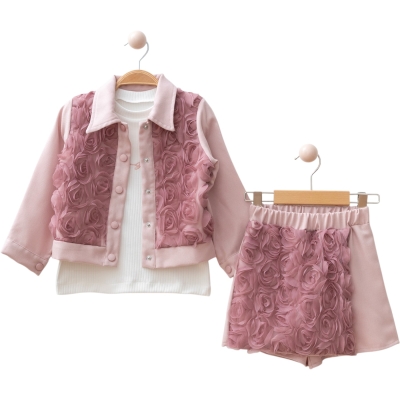GÜLLÜ CEKETLİ ŞORT TAKIM  2Y,3Y,4Y,5Y Kız