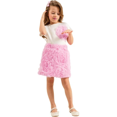 GÜLLÜ ETEKLİ AKSESUARLI TAKIM 4Y,5Y,7Y,9Y Kız