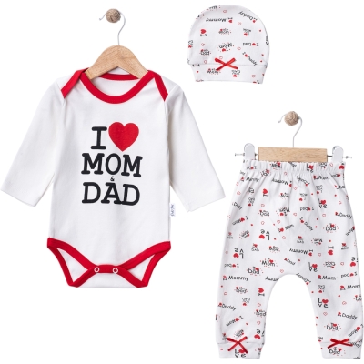 I MOM DAD BASKILI 3P BADİLİ TAKIM  6 Ay,9 Ay Kız