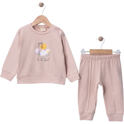 İNTERLOK ARI VE ÇİÇEK NAKIŞLI TAKIM 6 Ay,9 Ay,12 Ay,18 Ay Kız