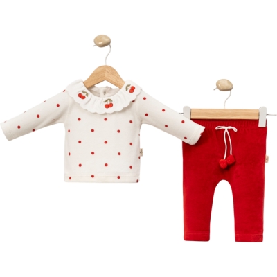KADİFE CHERRY 2Lİ TAKIM 3 Ay,6 Ay,9 Ay,12 Ay Kız