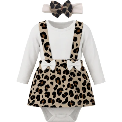 KADİFE LEOPAR DESEN BADİLİ BANDANALİ ELBİSE  3 Ay,6 Ay,9 Ay,12 Ay Kız