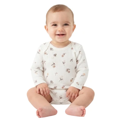 KAHVE ÇİÇEK RAPORLU UZUN KOL BADİ KÜÇÜK 1 Ay,3 Ay,6 Ay,9 Ay Kız