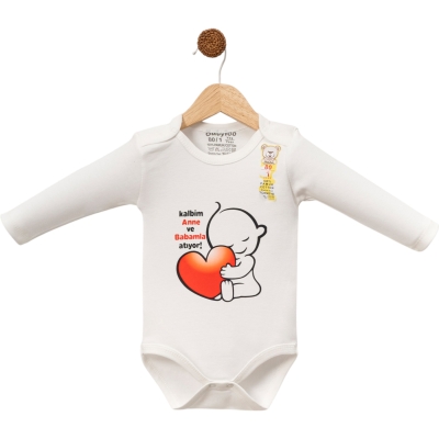 KALBİM ANNE VE BABA BASKILI UZUN KOLLU BADİ KUCUK 1 Ay,3 Ay,6 Ay,9 Ay Uni