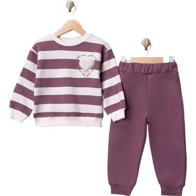 KALIN ÇİZGİ BASKI PELUŞ KALP NAKIŞLI KIZ TAKIM 2Y,3Y,4Y,5Y Kız