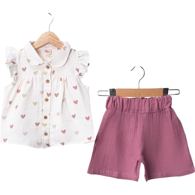 KALP DESENLİ MÜSLİN KIZ TAKIM 2Y,3Y,4Y,5Y Kız