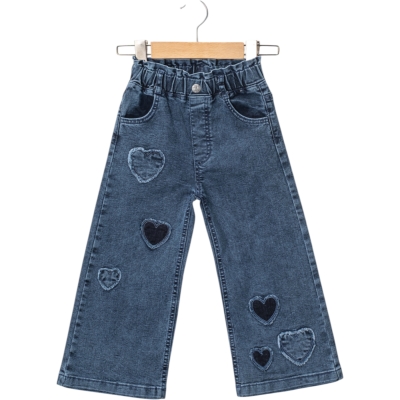 KALP NAKIŞ MAVİ KOT PANTOLON  2Y,3Y,4Y,5Y Kız