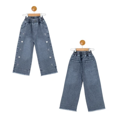 KALP NAKIŞLI KIZ KOT PANTOLON  6Y,7Y,8Y,9Y,10Y Kız