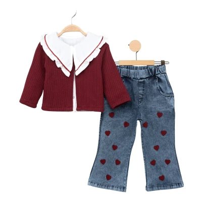 KALP NAKIŞLI KOTLU ÖRGÜ HIRKALI TAKIM 2Y,3Y,4Y,5Y Kız