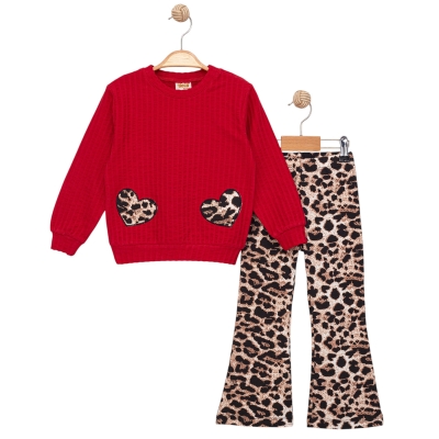 KALP NAKIŞLI LEOPAR DESENLİ KIZ TAKIM  2Y,3Y,4Y,5Y Kız