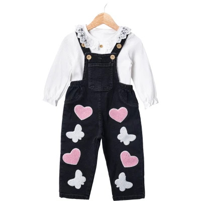 KALP NAKIŞLI SİYAH KOT SALOPET  12 Ay,2Y,3Y,4Y Kız