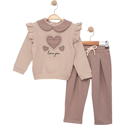 KALP NAKIŞLI WAFLE KIZ TAKIM 2Y,3Y,4Y,5Y Kız