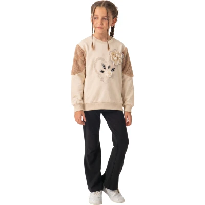 KALP TAŞLI GÜL SWEATSHIRT 5Y,6Y,7Y,8Y Kız
