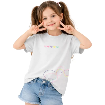 KALPLER BASKILI KISA KOL KIZ TİŞÖRT 6Y,7Y,8Y,9Y Kız