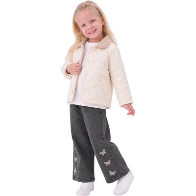 KAPİTONE MONTLU NAKIŞLI PANT ÜÇLÜ TAKIM 2Y,3Y,4Y,5Y Kız