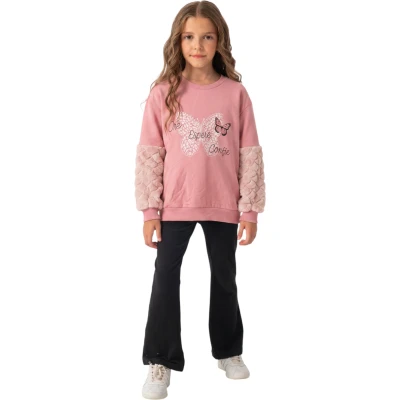 KELEBEK BASKILI KOL PELUŞ 5Y,6Y,7Y,8Y Kız