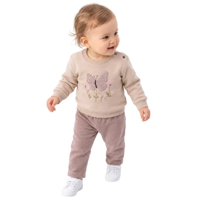 KELEBEK NAKIŞLI KADİFE PANTALONLU 3 İP KIZ TAKIM 0924 AY 9 Ay,12 Ay,18 Ay,2Y Kız