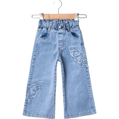 KELEBEK NAKIŞLI KOT PANTOLON  2Y,3Y,4Y,5Y Kız
