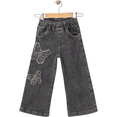 KELEBEK NAKIŞLI LİKRALI KOT PANTOLON  2Y,3Y,4Y,5Y Kız