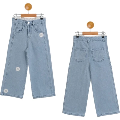 KEMERLİ BEL DANTELLİ KIZ KOT PANTOLON  11Y,12Y,13Y,14Y,15Y Kız