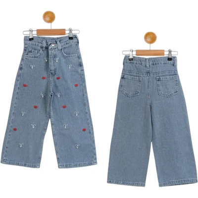 KEMERLİ NAKIŞLI TAŞLI KIZ KOT PANTOLON  5Y,6Y,7Y,8Y Kız