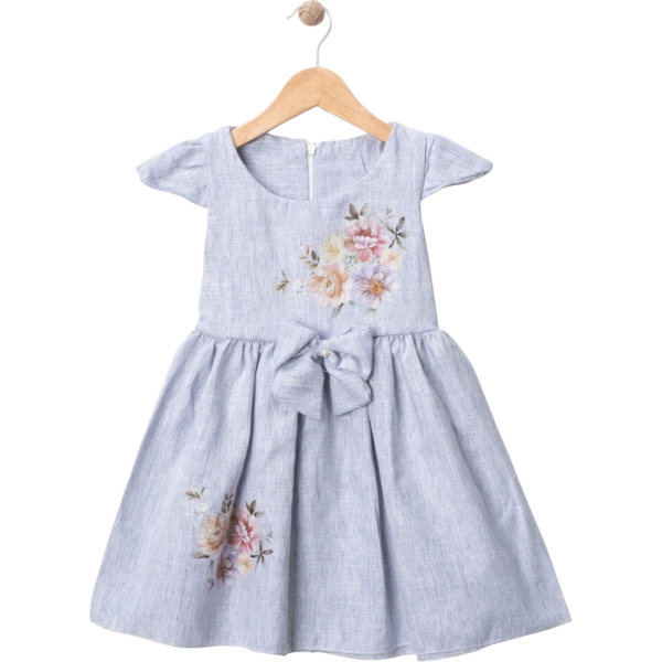KETEN BASKILI ELBİSE  12 Ay,2Y,3Y,4Y Kız