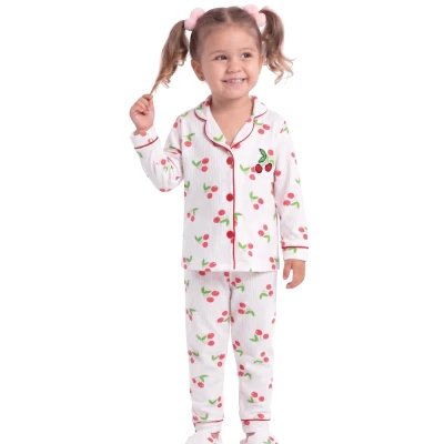 KİRAZLI TERLİKLİ YAKALI PİJAMA TAKIM  4Y,5Y,6Y Kız