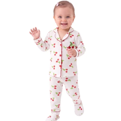 KİRAZLI YERLİKLİ YAKALI PİJAMA TAKIM  12 Ay,2Y,3Y Kız