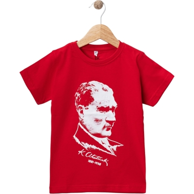 KIRMIZI ATATÜRK BASKILI KISA KOL TİŞÖRT 5Y,6Y,7Y,8Y Uni