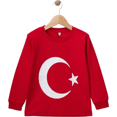 KIRMIZI BAYRAK BASKILI UZUN KOL SWEAT 9Y,10Y,11Y,12Y Uni