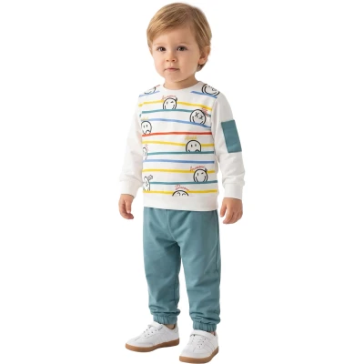 KOL CEPLİ KABARTMA BASKILI MEVSİMLİK ERKEK BEBE TAKIMI 12 Ay,2Y,3Y,4Y Erkek