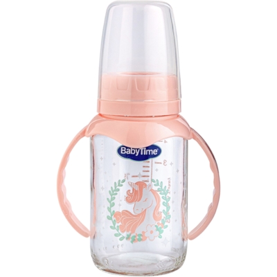 KULPLU CAM BİBERON(SİLİKON KİRAZ UÇLU) 125ML PEMBE 1 Ay,2 Ay,3 Ay,6 Ay Kız
