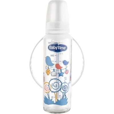 KULPLU CAM BİBERON(SİLİKON KİRAZ UÇLU) 250ML BEYAZ 1 Ay,2 Ay,3 Ay,6 Ay Uni