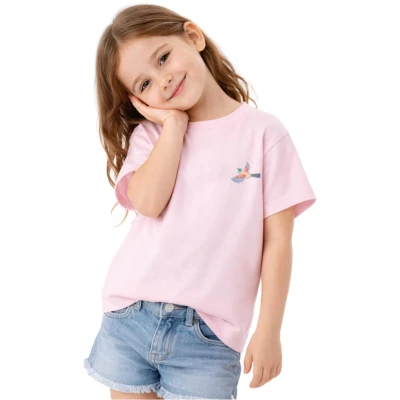 KUŞ BASKILI KISA KOL TİŞÖRT 6Y,7Y,8Y,9Y Kız