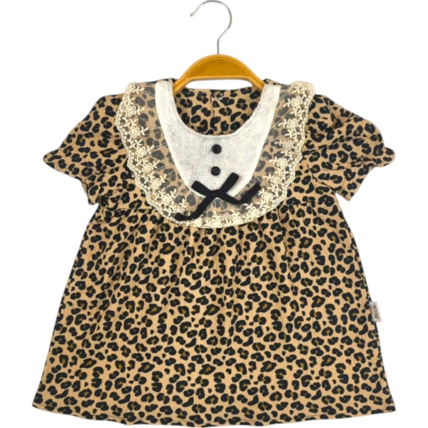 LEOPAR FİYONKLU ELBİSE 9 Ay,12 Ay,18 Ay,2Y Kız