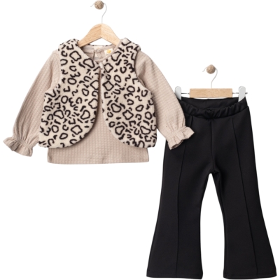 LEOPAR PELÜŞLU SCUBA PANTOLONLU 3 LÜ TAKIM  2Y,3Y,4Y,5Y Kız