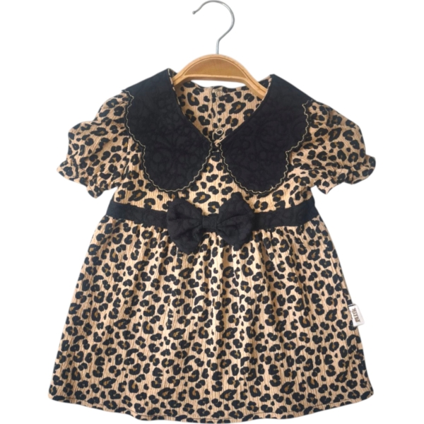 LEOPAR SİYAH YAKALI ELBİSE 9 Ay,12 Ay,18 Ay,2Y Kız