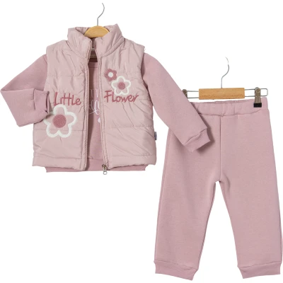 LITTLE FLOWER NAKIŞLI YELEKLİ TAKIM  9 Ay,12 Ay,18 Ay,2Y Kız