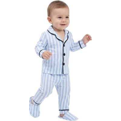 MAVİ ÇİZGİLİ TERLİKLİ 3'LÜ PİJAMA TAKIMI 12 Ay,2Y,3Y Erkek