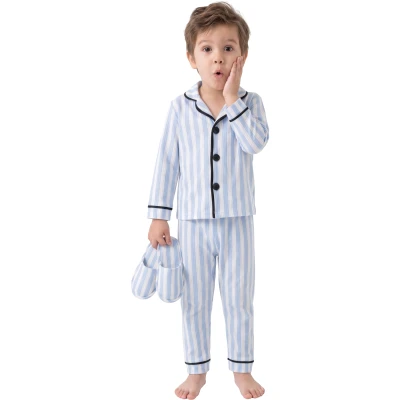 MAVİ ÇİZGİLİ TERLİKLİ 3'LÜ PİJAMA TAKIMI  4Y,5Y,6Y Erkek