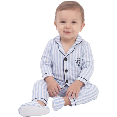 MAVİ ÇİZGİLİ VİSKON YAKALI TERLİKLİ PİJAMA 12 Ay,2Y,3Y Erkek