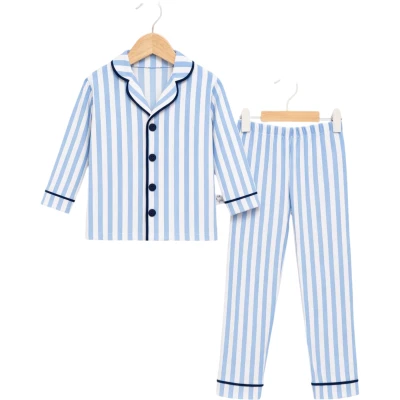MAVİ ÇİZGİLİ YAKALI PIJAMA TAKIM  7Y,8Y,9Y Erkek