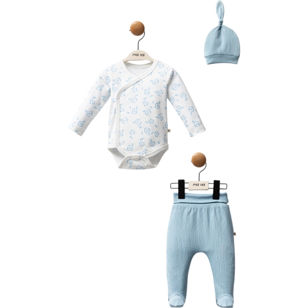 MAVİ JAKARLI ŞAPKA BODY PANTOLON 3 Ay,6 Ay Kız