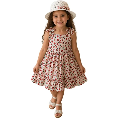 MEYVE DESENLİ ŞAPKALI ELBİSE 2Y,3Y,4Y,5Y,6Y Kız