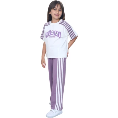 MİAMİ BASKILI ŞERİTLİ TAKIM 4Y,5Y,6Y,7Y,8Y Kız