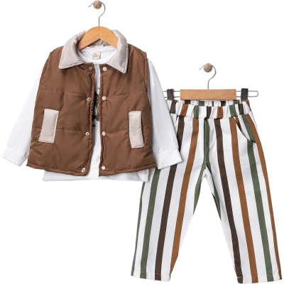 MİKRO YELEKLİ GABARDİN PANTALONLU 3 LÜ TAKIM  9 Ay,12 Ay,18 Ay,2Y Erkek